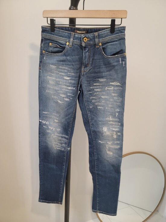 Roberto Cavalli Denim - Roberto Cavalli Jeans Womens Slim Blue Stretch Denim Logo Pocket Sz 40
